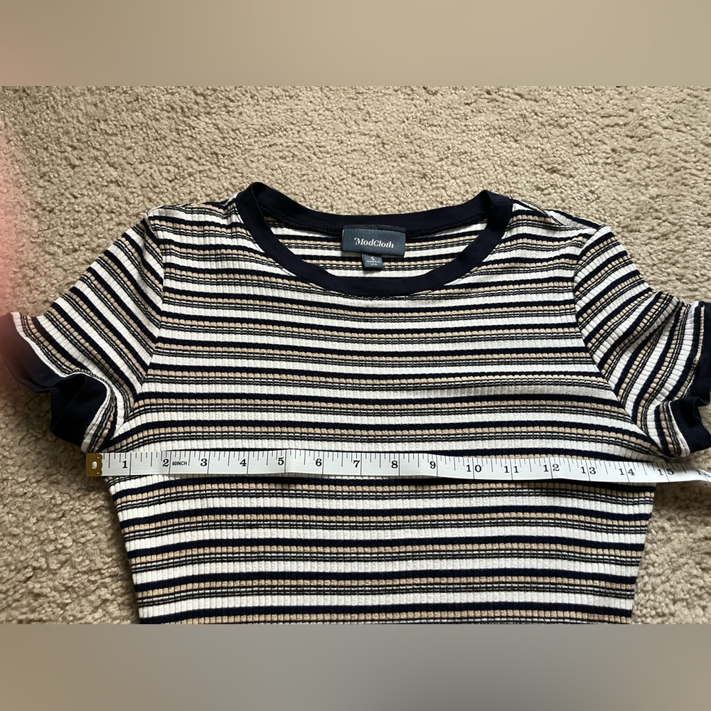 Modcloth Navy, Tan, and White Striped Midi Dress - Picture 3 of 4